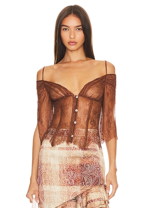 Kim Shui Lace Off Shoulder Top in Brown. Size XS. Also in L.