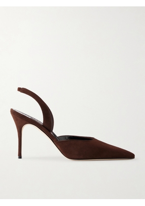 Manolo Blahnik - Borelapla 90 Suede Slingback Pumps - Brown - IT36,IT36.5,IT37,IT37.5,IT38,IT38.5,IT39,IT39.5,IT40,IT40.5,IT41,IT41.5,IT42,IT43