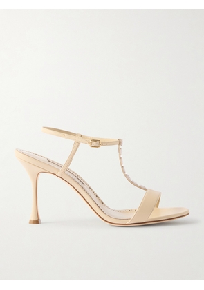 Manolo Blahnik - Imbosan Button-detailed Leather Sandals - Cream - IT36,IT37,IT37.5,IT38,IT38.5,IT39,IT39.5,IT40,IT40.5,IT41,IT41.5,IT42
