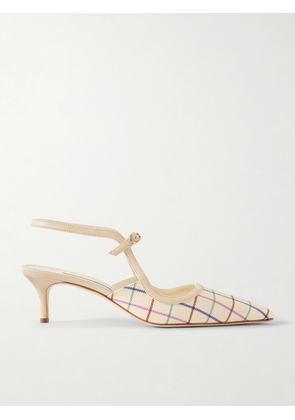 Manolo Blahnik - Atochas 50 Leather-trimmed Checked Canvas Pumps - Cream - IT36,IT36.5,IT37,IT37.5,IT38,IT38.5,IT39,IT39.5,IT40,IT40.5,IT41,IT41.5,IT42