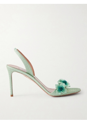 Aquazzura - Passionflower 85 Embellished Raffia Slingback Sandals - Green - IT36,IT36.5,IT37,IT37.5,IT38,IT38.5,IT39,IT39.5,IT40,IT40.5,IT41,IT41.5,IT42