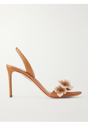 Aquazzura - Passionflower 85 Embellished Raffia Slingback Sandals - Brown - IT36,IT36.5,IT37,IT37.5,IT38,IT38.5,IT39,IT39.5,IT40,IT40.5,IT41,IT41.5,IT42