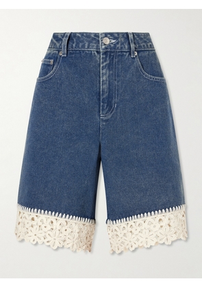 Sea - Stasia Crochet-knit Denim Shorts - Blue - US0,US2,US4,US6,US8,US10