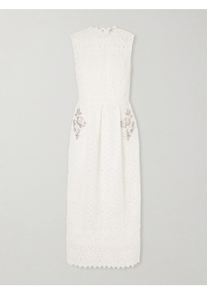 Erdem - Crystal-embellished Cotton-guipure Lace Midi Dress - White - UK 4,UK 6,UK 8,UK 10,UK 12,UK 14,UK 16
