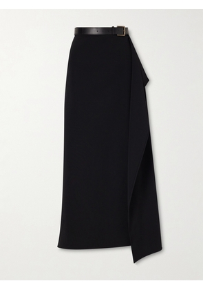 FFORME - Ainsley Asymmetric Wrap Crepe Skirt With Leather-belt Detail - Black - IT38,IT40,IT42,IT44,IT46