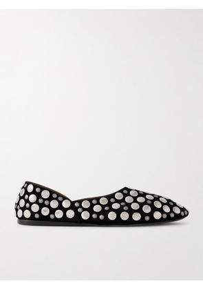 KHAITE - Jane Studded Suede Flats - Black - IT35,IT36,IT36.5,IT37,IT37.5,IT38,IT38.5,IT39,IT39.5,IT40,IT41,IT42