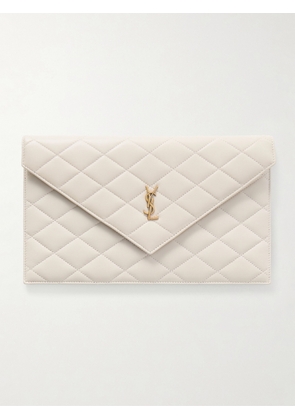 SAINT LAURENT - Matelassé Leather Clutch - White - One size
