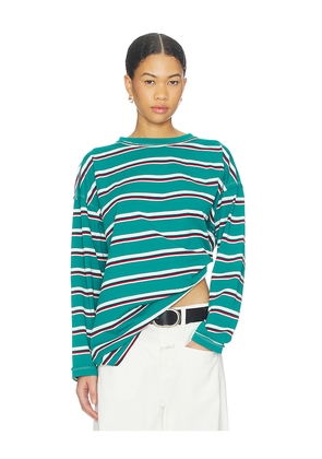 LIONESS Horizon Long Sleeve Top in Teal,White. Size S. Also in XXS, XS, M, L.