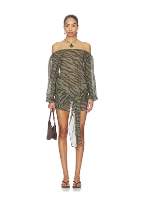 lovewave The Neko Mini Dress in Army,Brown. Size XS. Also in XXS, S, M, L, XL.