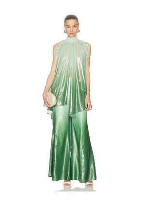 LA FUORI Iridescent Sage Embroidered Top in Sage. Size XS. Also in S, M, L, XL.