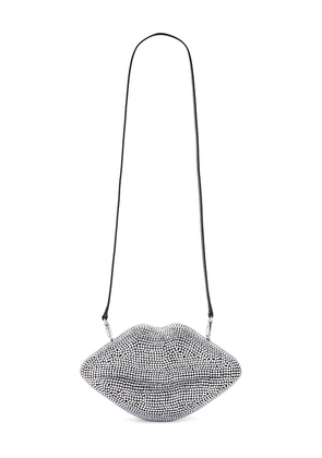 SIMONMILLER Crystal Lip Clutch in Metallic Silver.