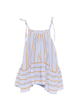 PSOPHIA striped-pattern ruffle-detail top - Blue