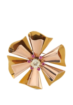 LB Exclusive sapphire ruby floral brooch - Gold