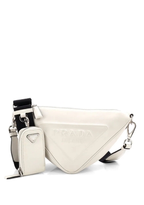 Prada Pre-Owned Triangle Logo Zip Crossbody Bag Embossed Leather Mini shoulder bag - White