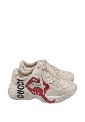 Gucci Pre-Owned Rhyton Mouth-Print lace-up leather sneakers - Neutrals