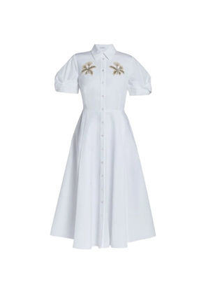 ERDEM puff-sleeve embroidered midi dress - White