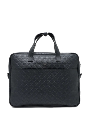 Emporio Armani eagle-motif leather briefcase - Black