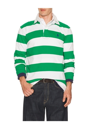 Polo Ralph Lauren Long Sleeve Iconic Stripe Rugby Polo in Green,White. Size M. Also in L, XL/1X, XXL/2X.
