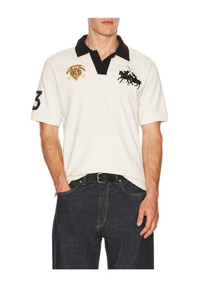 Polo Ralph Lauren Short Sleeve Jersey Knit Crest Logo Johnny Collar Polo in White. Size S. Also in L, M, XL/1X, XXL/2X.