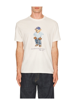 Polo Ralph Lauren Short Sleeve Jersey Knit Novelty Denim Bear Tee in White. Size S. Also in L, M, XL/1X, XXL/2X.