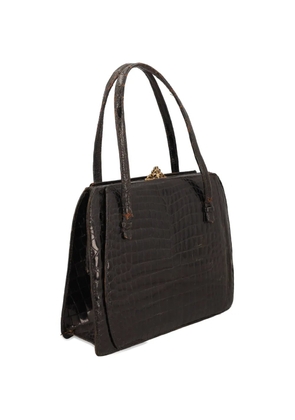 Vintage crocodile-embossed tote bag - Black