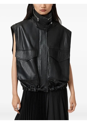 AllSaints Clay funnel-neck leather gilet - Black