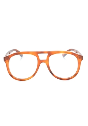 Gucci Eyewear logo-plaque pilot-frame glasses - Brown