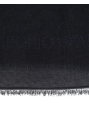Emporio Armani monogram fringed scarf - Blue