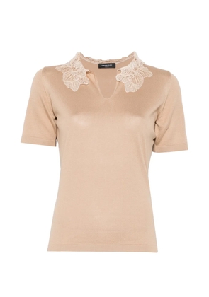 Fabiana Filippi lace-detail V-neck T-shirt - Brown
