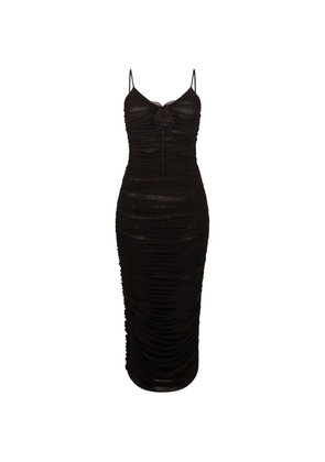 David Koma lace rose embroidered ruched midi dress - Black