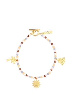 GANNI beaded charm-detail anklet - Gold