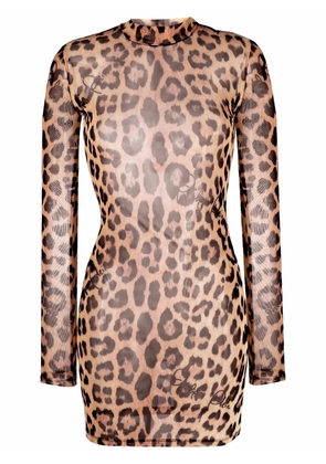 Philipp Plein leopard-print mock neck dress - Neutrals
