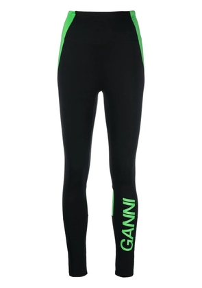 GANNI logo-print panelled leggings - Black