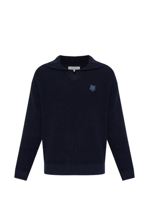Maison Kitsuné logo-embroidered V-neck sweater - Blue