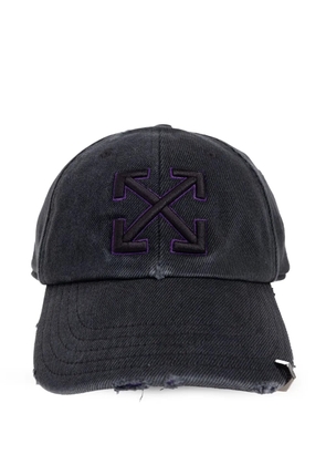 Off-White logo-embroidered distressed denim cap - Black