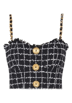 Balmain chain-strap tweed top - Black