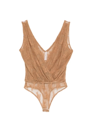 IMPERIAL lace V-neck bodysuit - Brown
