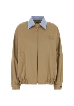 Miu Miu logo-patch cotton jacket - Neutrals