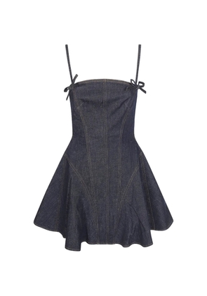 Self-Portrait bow denim mini dress - Blue