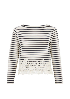 Veronica Beard striped-pattern lace-detail T-shirt - Neutrals