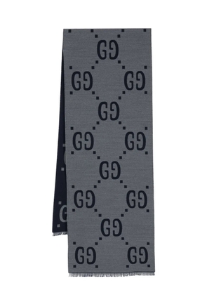 Gucci GG-jacquard frayed scarf - Blue