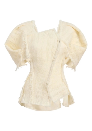 KHAITE Quan frayed-sleeve top - Neutrals