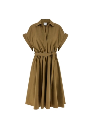 Nude elasticated-waist shirt midi dress - Brown