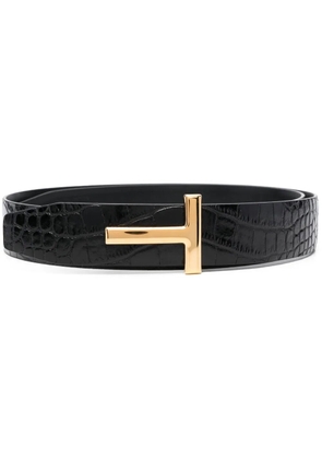 TOM FORD crocodile-embossed shiny leather belt - Black