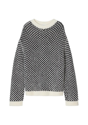 Closed crew-neck patterned sweater - White