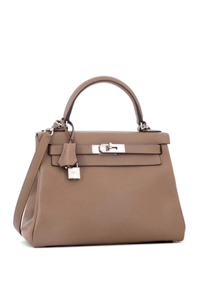 Hermès Pre-Owned Kelly Handbag Brown Evercolor with Palladium Hardware 28 satchel