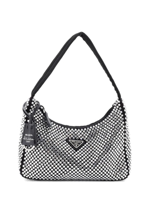 Prada Pre-Owned Re-Edition 2000 Crystal Embellished Satin Mini hobo bag - Black