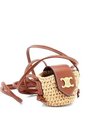 Celine Pre-Owned Triomphe Basket Airpods Case Flap Bag Raffia with Leather shoulder bag - Brown