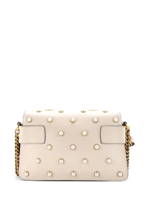Gucci Pre-Owned Broadway Pearly Bee Embellished Leather Mini shoulder bag - White