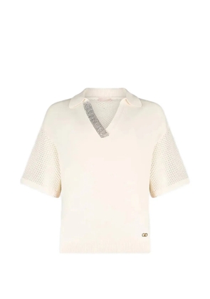 LIU JO openwork V-neck T-shirt - Neutrals